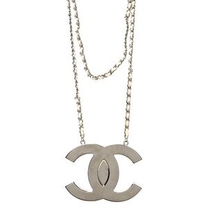 CHANEL CC logo Silver Metal pendant or mini Bag  + dust bag & box